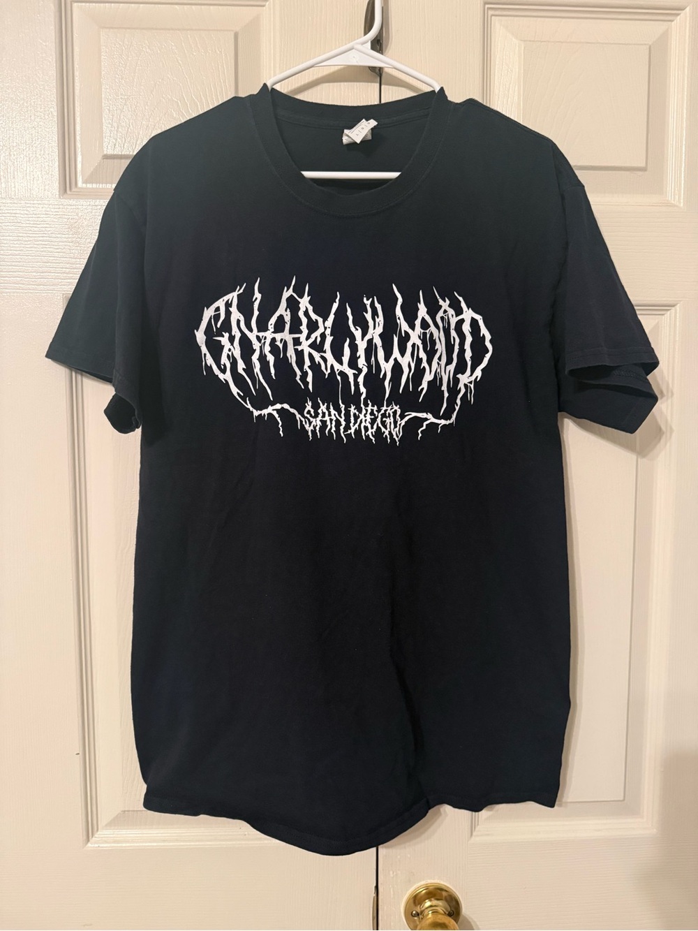 Black Short-Sleeve Concert T-Shirt with White Graphic Logo